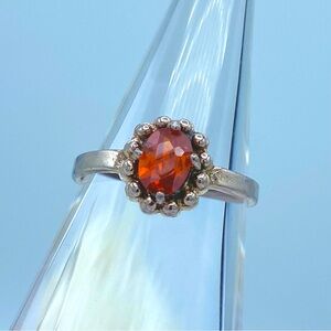 VINTAGE Orange CZ Sterling Silver Ring 90s Retro Size 8.75